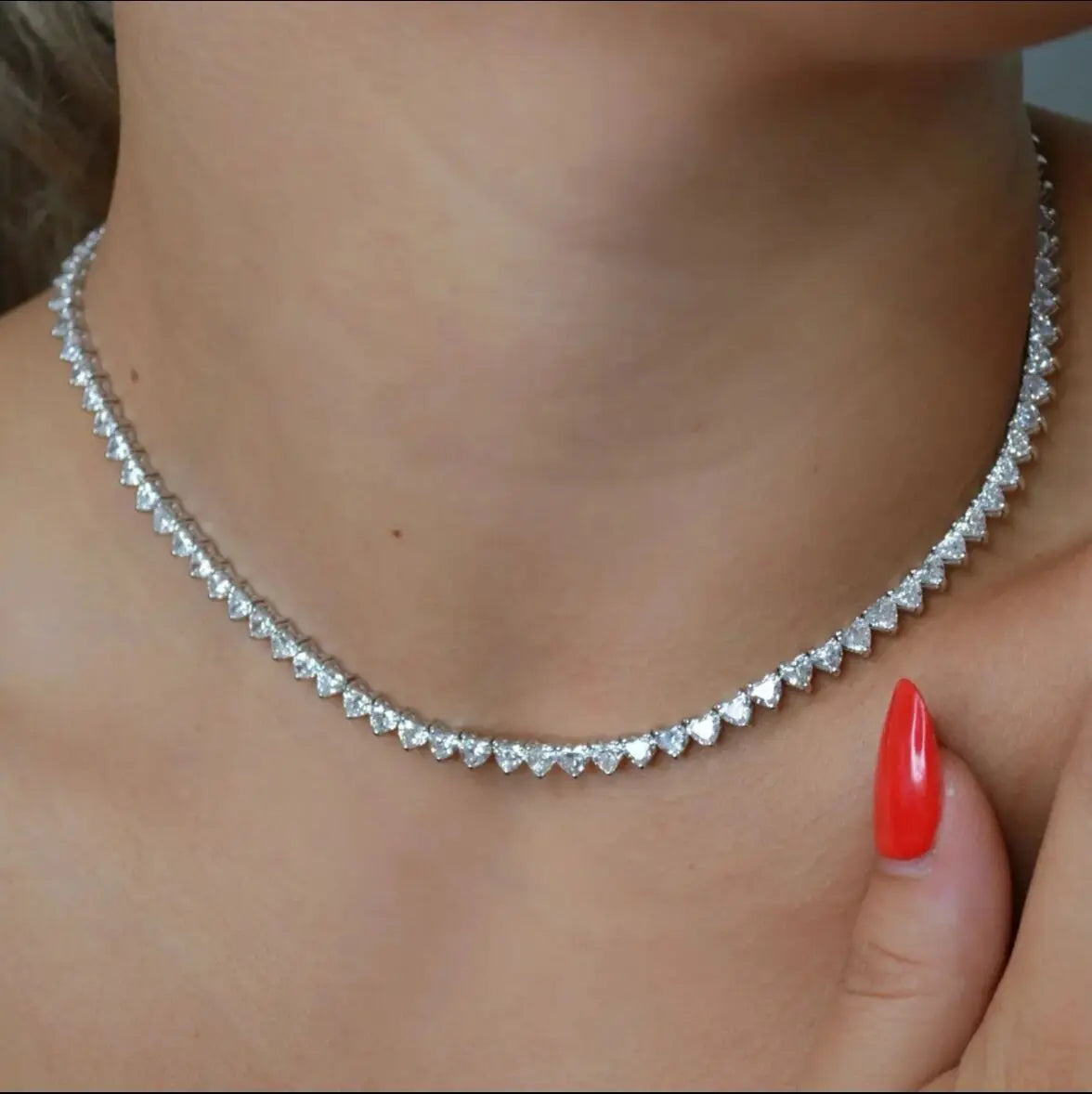 CZ Heart Tennis Necklace